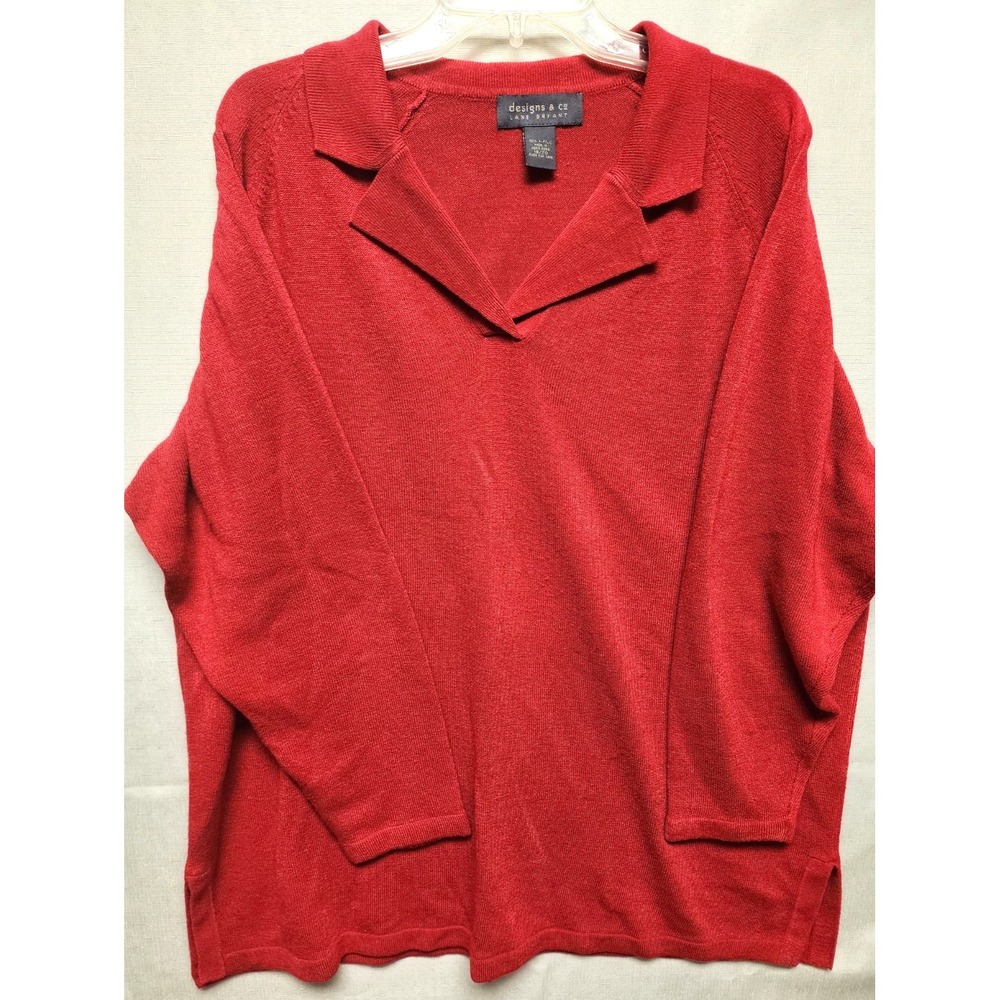 designs & Co Lane Bryant Red‎ V-neck collared sweater Size 18/20